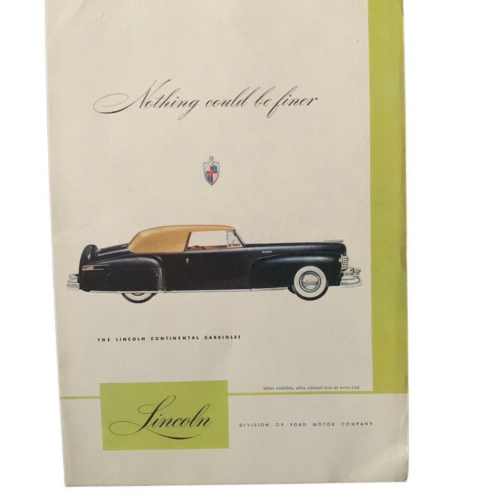 Vintage 1947 Lincoln Continental Cabriolet Ad Advertisement